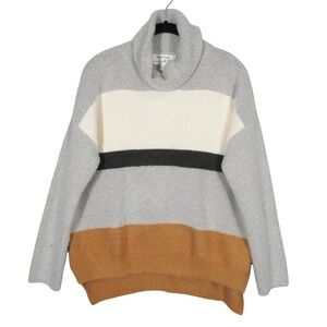 Haley London Striped Cowl Neck Sweater Womens Small Light Gray Cream Black Tan